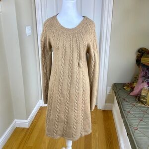 Boden Dress Cable Knit Sweater Dress Wool Blend Tan (6)